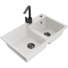 Mexen Tomas granite double-bowl sink with Rita kitchen faucet, white - 6516-20-670300-70