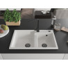 Mexen Tomas granite double-bowl sink with Rita kitchen faucet, white - 6516-20-670300-70