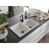 Mexen Tomas granite sink 2-chamber with Rita kitchen tap, white - 6516-20-670300-70
