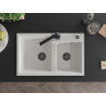 Mexen Tomas granite double-bowl sink with Rita kitchen faucet, white - 6516-20-670300-70