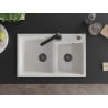 Mexen Tomas granite sink 2-chamber with Rita kitchen tap, white - 6516-20-670300-70