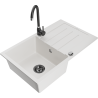 Mexen Bruno granite kitchen sink 1-bowl with drainer and Telma kitchen faucet, white - 6513-20-670200-70