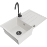 Mexen Bruno granite sink 1-bowl with drainer and Telma kitchen tap, white - 6513-20-670200-70