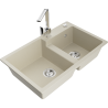 Mexen Tomas 2-compartment granite sink with a kitchen mixer tap Rita, Beige - 6516-69-670300-00