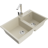 Mexen Tomas granite kitchen sink 2-bowl with Rita kitchen faucet, beige - 6516-69-670300-00