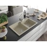 Mexen Tomas granite kitchen sink 2-bowl with Rita kitchen faucet, beige - 6516-69-670300-00