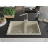 Mexen Tomas granite kitchen sink 2-bowl with Rita kitchen faucet, beige - 6516-69-670300-69