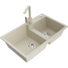 Mexen Tomas granite 2-bowl sink with Rita kitchen faucet, beige - 6516-69-670300-69