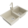 Mexen Tomas granite kitchen sink 2-bowl with Rita kitchen faucet, beige - 6516-69-670300-69