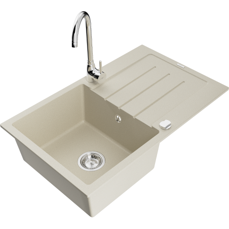 Mexen Bruno granite sink 1-bowl with drainer and Telma kitchen tap, beige - 6513-69-670200-00