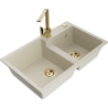 Mexen Tomas 2-bowl granite sink with Rita kitchen tap, beige - 6516-69-670300-50