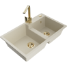 Mexen Tomas granite double-bowl kitchen sink with Rita tap, beige - 6516-69-670300-50