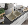 Mexen Tomas granite double-bowl kitchen sink with Rita tap, beige - 6516-69-670300-50