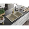 Mexen Tomas granite double-bowl sink with kitchen faucet Rita, beige - 6516-69-670300-50