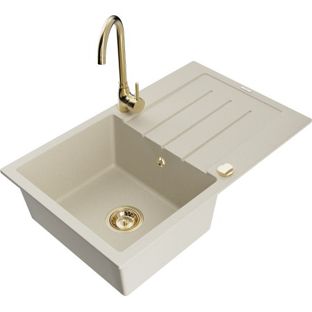 Mexen Bruno single-bowl granite sink with drainer and Telma kitchen tap, beige - 6513-69-670200-50