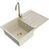 Mexen Bruno 1-compartment granite sink with a drip tray and kitchen mixer tap Telma, Beige - 6513-69-670200-50