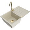 Mexen Bruno granite kitchen sink 1-bowl with drainer and Telma kitchen faucet, beige - 6513-69-670200-50
