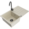Mexen Bruno 1-compartment granite sink with a drip tray and kitchen mixer tap Telma, Beige - 6513-69-670200-70