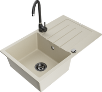 Mexen Bruno granite kitchen sink 1-bowl with drainer and Telma kitchen faucet, beige - 6513-69-670200-70