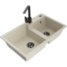 Mexen Tomas 2-bowl granite sink with Rita kitchen faucet, beige - 6516-69-670300-70