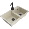 Mexen Tomas 2-chamber granite sink with Rita kitchen faucet, beige - 6516-69-670300-70