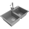 Mexen Tomas granite 2-bowl sink with Rita kitchen tap, grey - 6516-71-670300-00