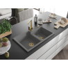 Mexen Tomas 2-bowl granite sink with Rita kitchen faucet, gray - 6516-71-670300-50