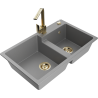 Mexen Tomas 2-compartment granite sink with a kitchen mixer tap Rita, Grey - 6516-71-670300-50