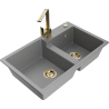 Mexen Tomas granite sink 2-bowl with Rita kitchen tap, grey - 6516-71-670300-50