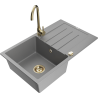 Mexen Bruno 1-compartment granite sink with a drip tray and kitchen mixer tap Telma, Grey - 6513-71-670200-50