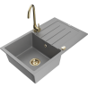 Mexen Bruno granite sink 1-bowl with drainer and Telma kitchen faucet, gray - 6513-71-670200-50