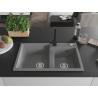 Mexen Tomas granite double-bowl sink with Rita kitchen faucet, gray - 6516-71-670300-70