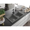 Mexen Tomas granite sink 2-bowl with Rita kitchen tap, grey - 6516-71-670300-70