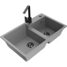 Mexen Tomas gray granite double-bowl sink with Rita kitchen faucet - 6516-71-670300-70-B
