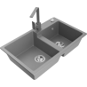 Mexen Tomas 2-chamber granite sink with Rita kitchen faucet, gray - 6516-71-670300-71