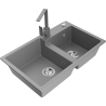 Mexen Tomas granite kitchen sink 2-bowl with kitchen faucet Rita, gray - 6516-71-670300-71