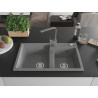 Mexen Tomas granite kitchen sink 2-bowl with kitchen faucet Rita, gray - 6516-71-670300-71