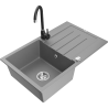 Mexen Bruno 1-bowl granite sink with drainer and Telma kitchen tap, grey - 6513-71-670200-70