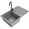 Mexen Bruno gray granite single-bowl sink with drainer and kitchen faucet Telma - 6513-71-670200-70