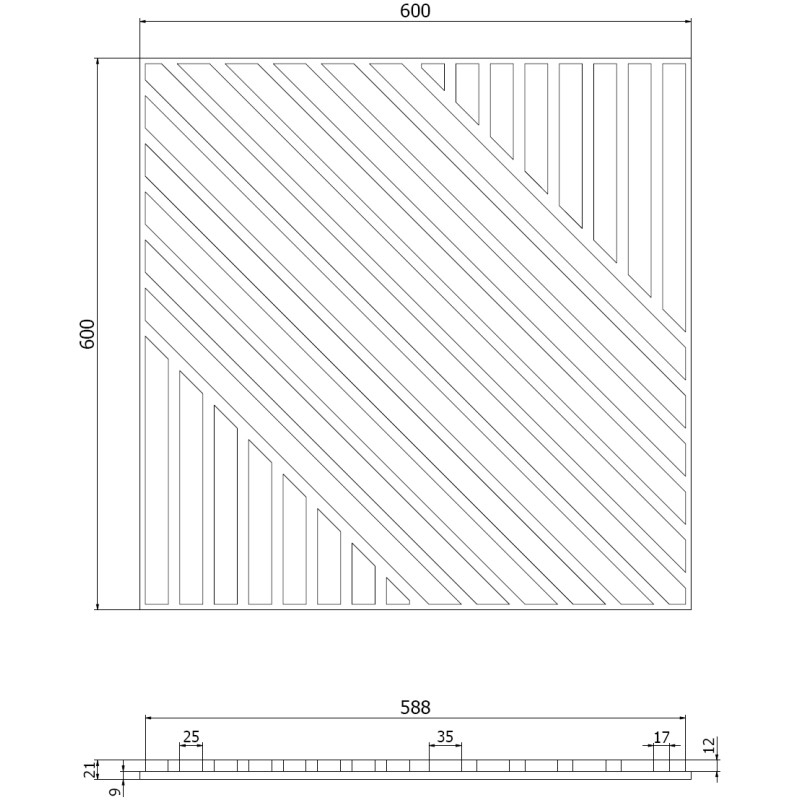 Mexen Linea 26 acoustic wall panel 60 x 60 cm (4pcs), 9 mm felt, technical veneer, Gray Oak - S110-60607-26-043