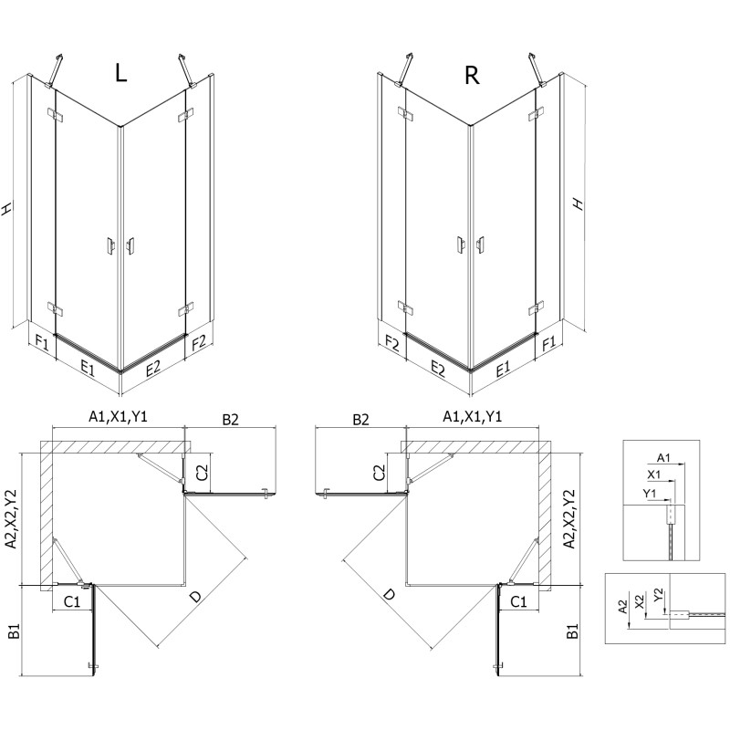 Mexen Mist-H Duo pivot shower cabin right 70 x 75 cm, transparent, brushed nickel - 8A5-070L-075P-97-00