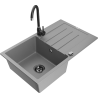 Mexen Bruno 1-bowl granite sink with drainer and Telma kitchen faucet, gray - 6513-71-670200-70-B