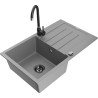 Mexen Bruno 1-compartment granite sink with a drip tray and kitchen mixer tap Telma, Grey - 6513-71-670200-70-B