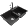 Mexen Tomas 2-Bowl Granite Sink with Rita Kitchen Faucet, Black/Silver Metallic - 6516-73-670300-00