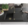 Mexen Bruno 1-bowl granite sink with drainer and Telma kitchen tap, black/silver - 6513-73-670200-50