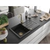 Mexen Bruno 1-bowl granite sink with drainer and Telma kitchen tap, black/silver - 6513-73-670200-50