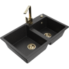 Mexen Tomas 2-compartment granite sink with a kitchen mixer tap Rita, Black/Silver metallic - 6516-73-670300-50