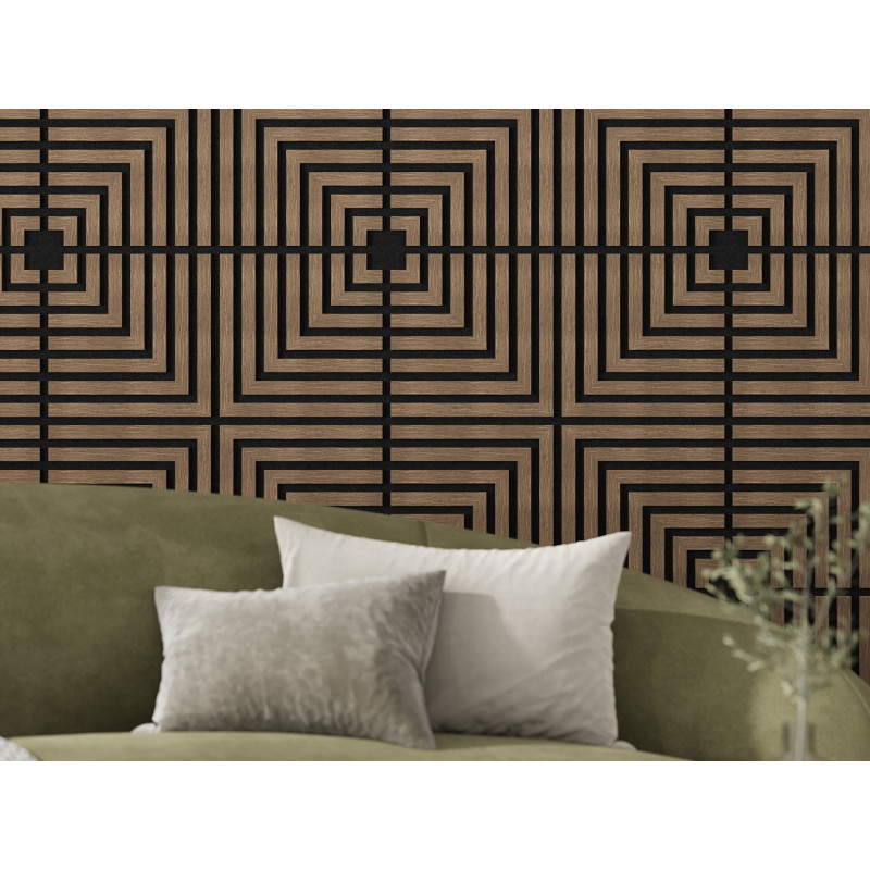Mexen Linea 02 acoustic wall panel 60 x 60 cm (4 pcs), 9 mm felt, technical veneer, Dark Walnut - S110-60607-02-044