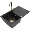 Mexen Bruno granite kitchen sink with 1 basin, drainer, and kitchen faucet Telma, black/silver - 6513-73-670200-50