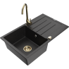 Mexen Bruno granite sink 1-bowl with drainer and Telma kitchen faucet, black/silver - 6513-73-670200-50